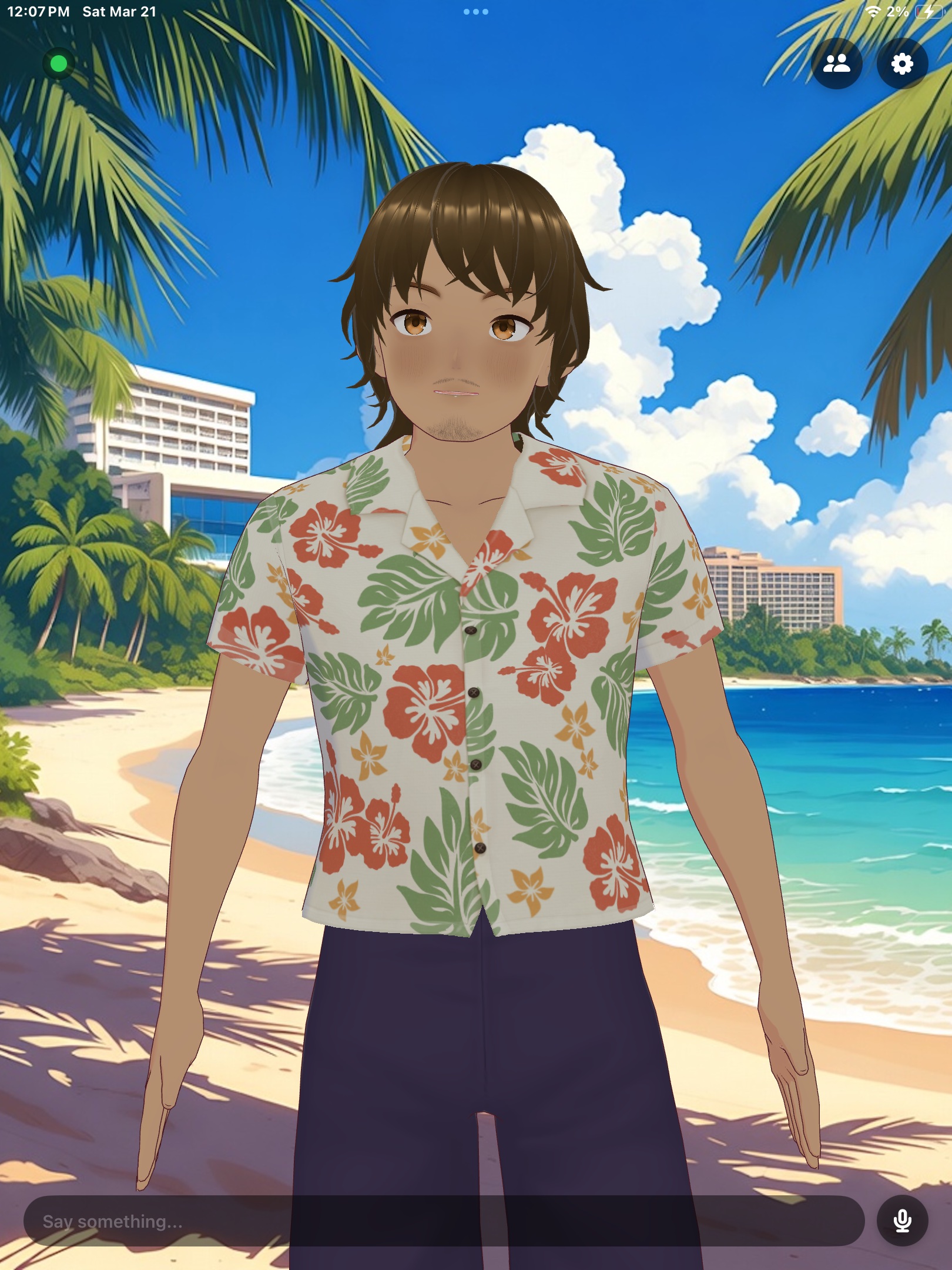 Avatar companion at the beach with voice conversation